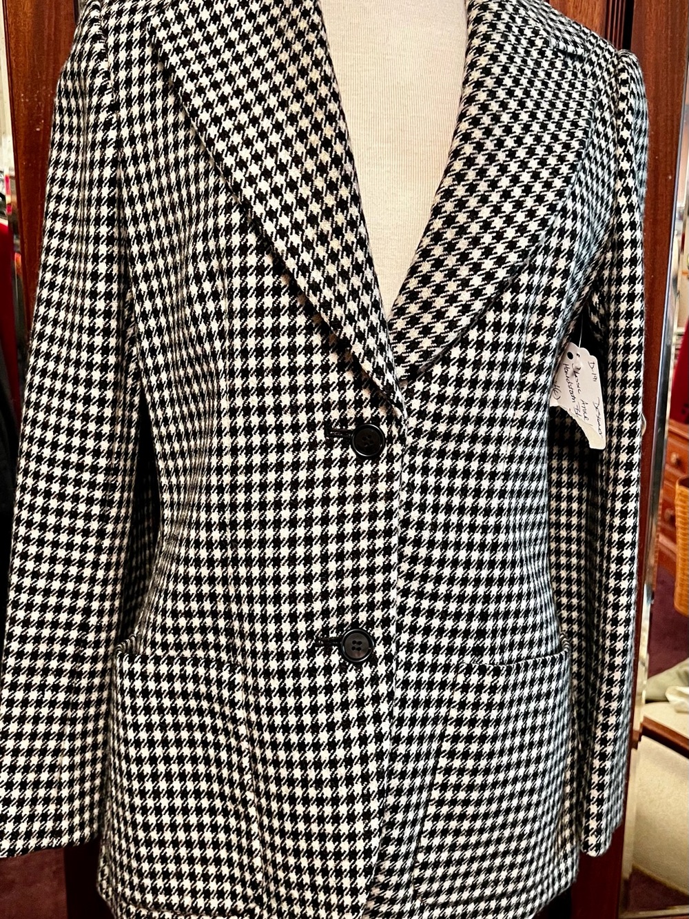 Anne Klein Black & White Houndstooth Wool Blazer size 14